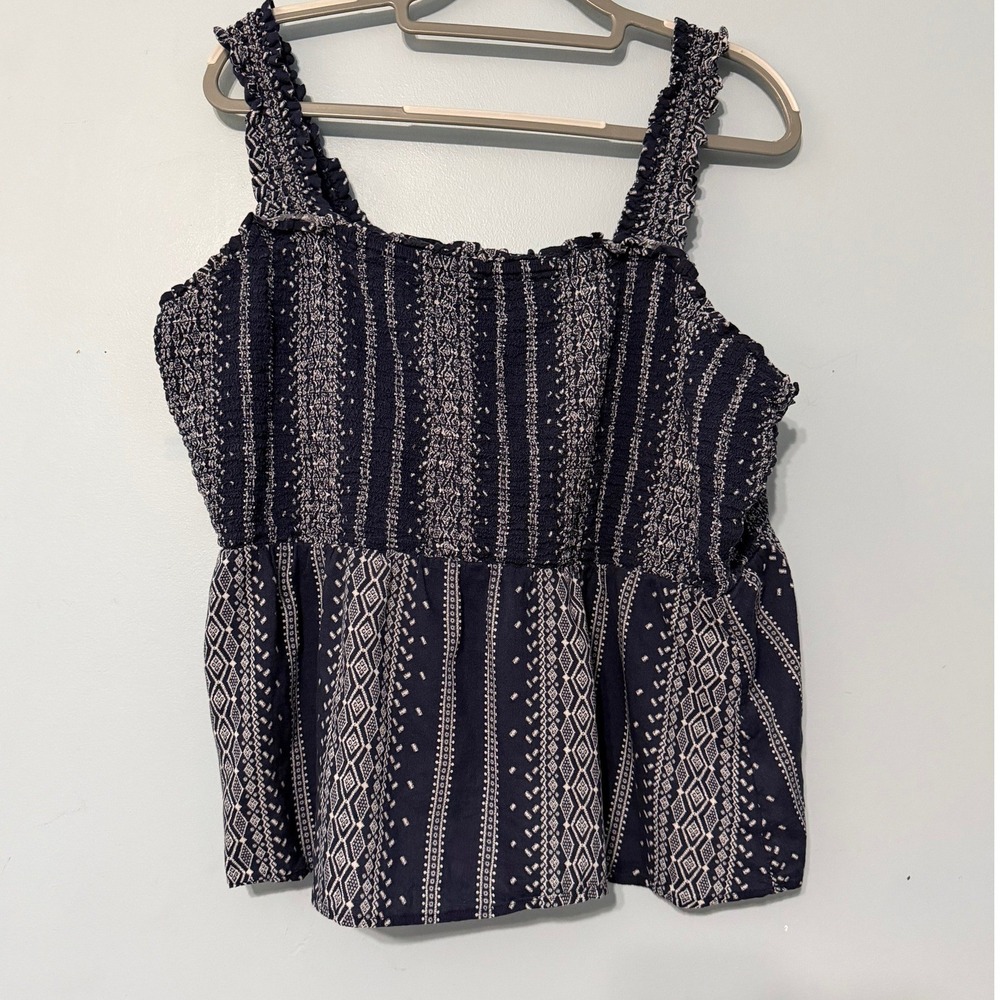 Old Navy Women's XXL Navy White Smocked Peplum Tribal Geometric Tank Top 2161